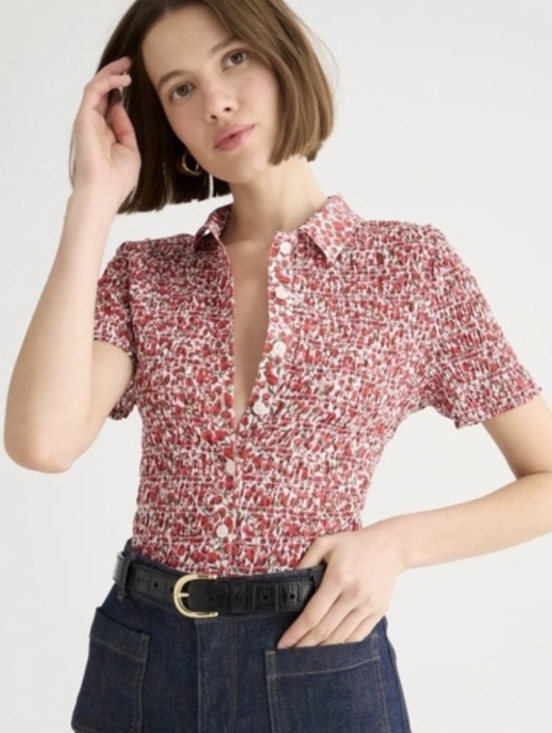 J. Crew Tops - J. Crew Liberty Fabric Smocked Button-up Top Red Floral Sz XS Cottagecore Preppy